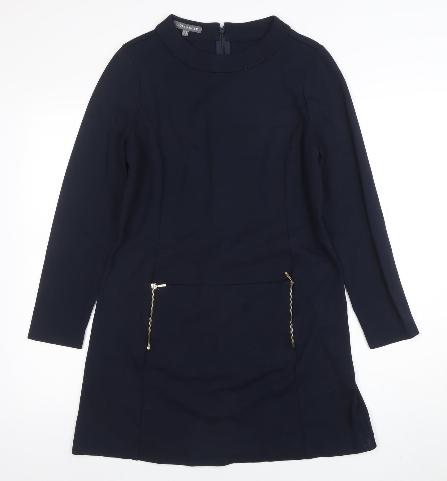 Laura Ashley Women’s Blue Shift Dress UK 14 Long Sleeve Zip Detail