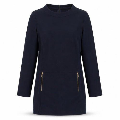 Laura Ashley Women’s Blue Shift Dress UK 14 Long Sleeve Zip Detail