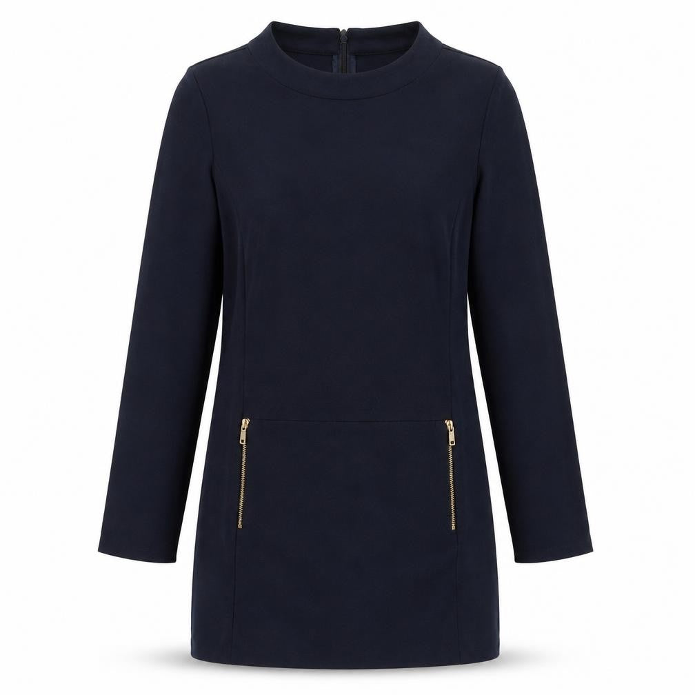 Laura Ashley Women’s Blue Shift Dress UK 14 Long Sleeve Zip Detail