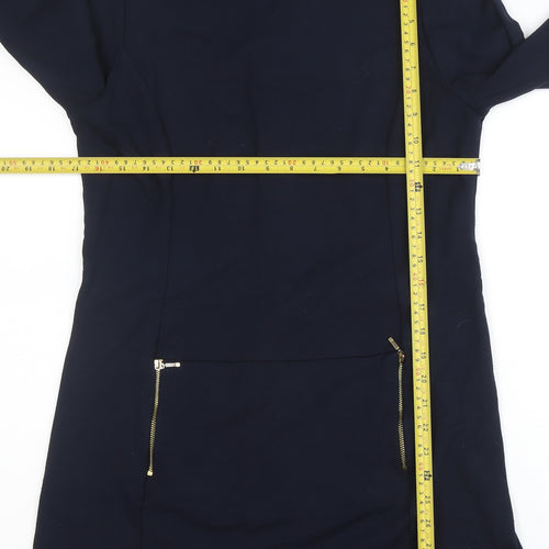 Laura Ashley Women’s Blue Shift Dress UK 14 Long Sleeve Zip Detail