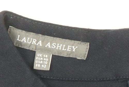 Laura Ashley Women’s Blue Shift Dress UK 14 Long Sleeve Zip Detail