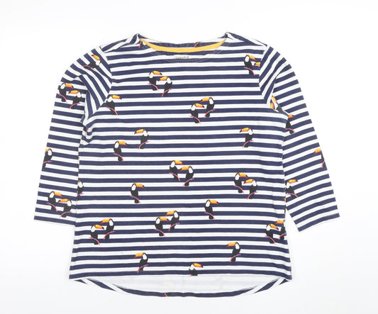 Sugarhill Brighton Womens Blue Striped Toucan 3/4 Sleeve Cotton T-Shirt Size 12