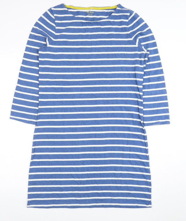 Boden Women Blue Striped 3/4 Sleeve Cotton T-Shirt Dress Size 12
