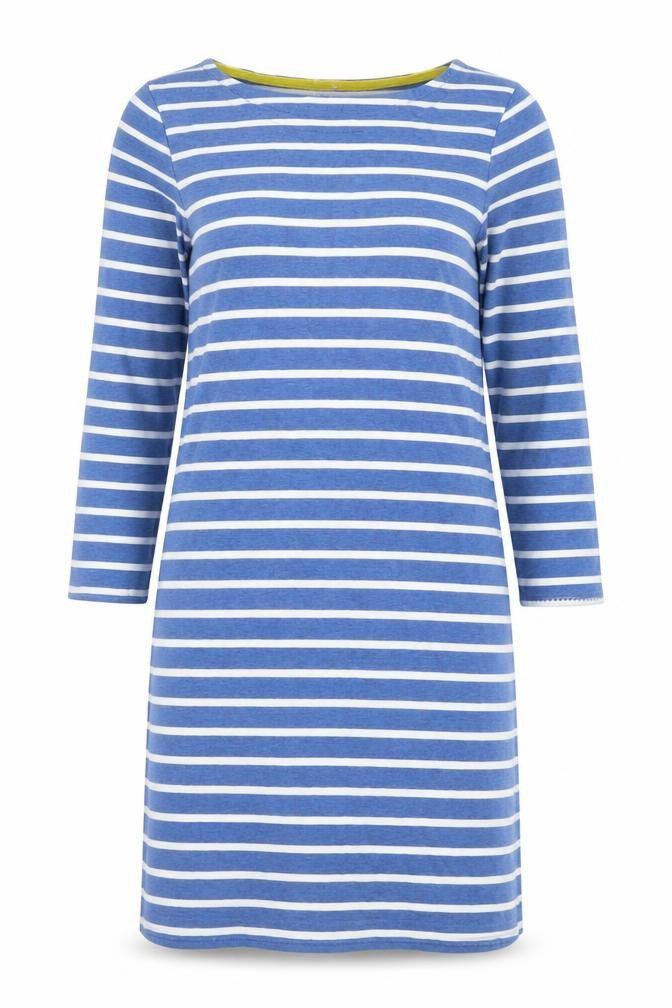 Boden Women Blue Striped 3/4 Sleeve Cotton T-Shirt Dress Size 12