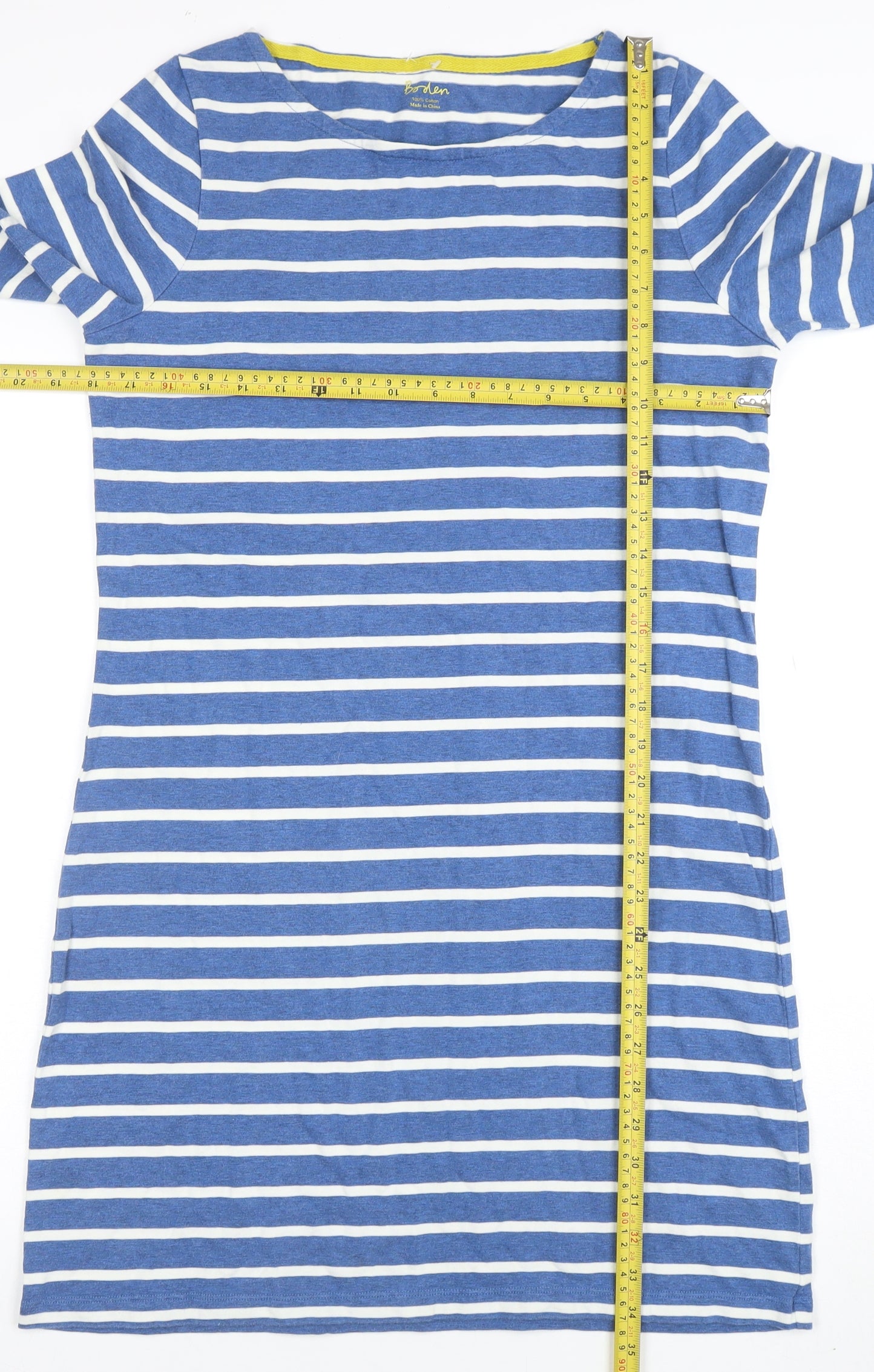 Boden Women Blue Striped 3/4 Sleeve Cotton T-Shirt Dress Size 12