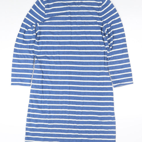 Boden Women Blue Striped 3/4 Sleeve Cotton T-Shirt Dress Size 12