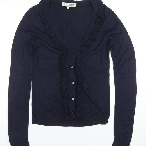 Betty Jackson Women’s Blue Ruffle V-Neck Cardigan Size 10