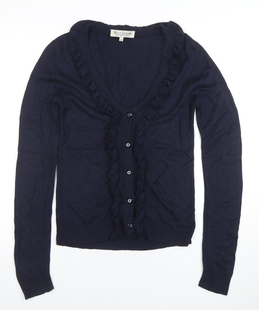Betty Jackson Women’s Blue Ruffle V-Neck Cardigan Size 10