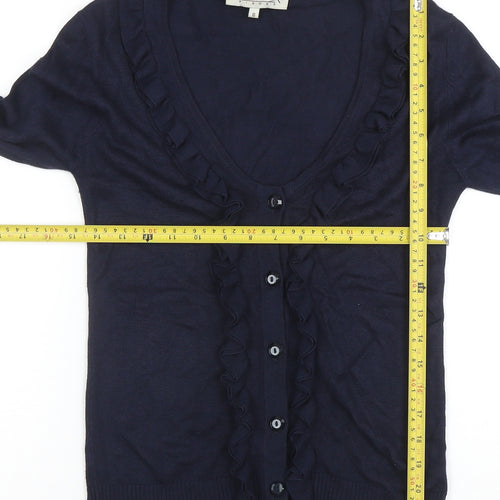 Betty Jackson Women’s Blue Ruffle V-Neck Cardigan Size 10