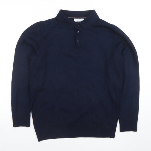 Skopes Men's Blue Wool Blend Long Sleeve Polo Jumper M