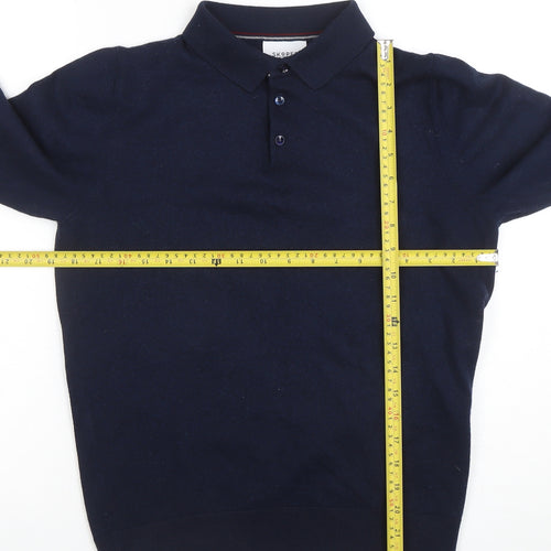 Skopes Men's Blue Wool Blend Long Sleeve Polo Jumper M