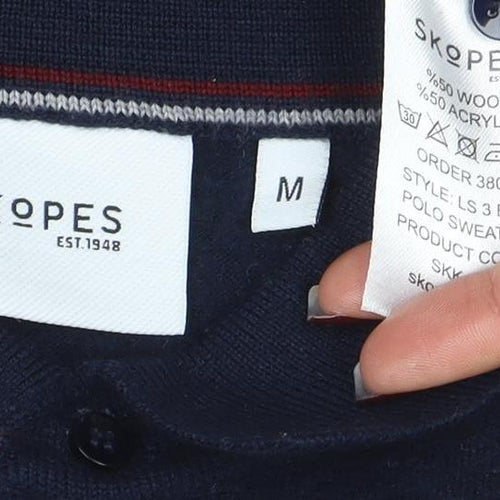 Skopes Men's Blue Wool Blend Long Sleeve Polo Jumper M