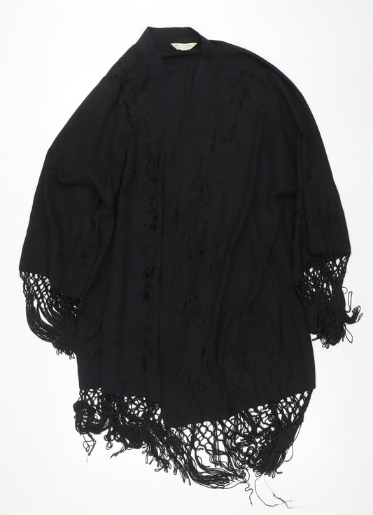 Miss Selfridge Womens Black Kimono Style Embroidered Fringe Robe Size 12