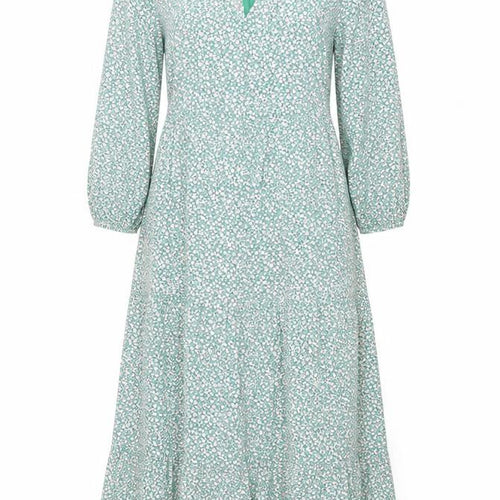 Boden Women Green Floral A-Line Midi Dress Size 8 Viscose 3/4 Sleeve