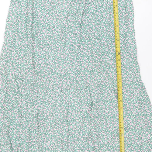 Boden Women Green Floral A-Line Midi Dress Size 8 Viscose 3/4 Sleeve