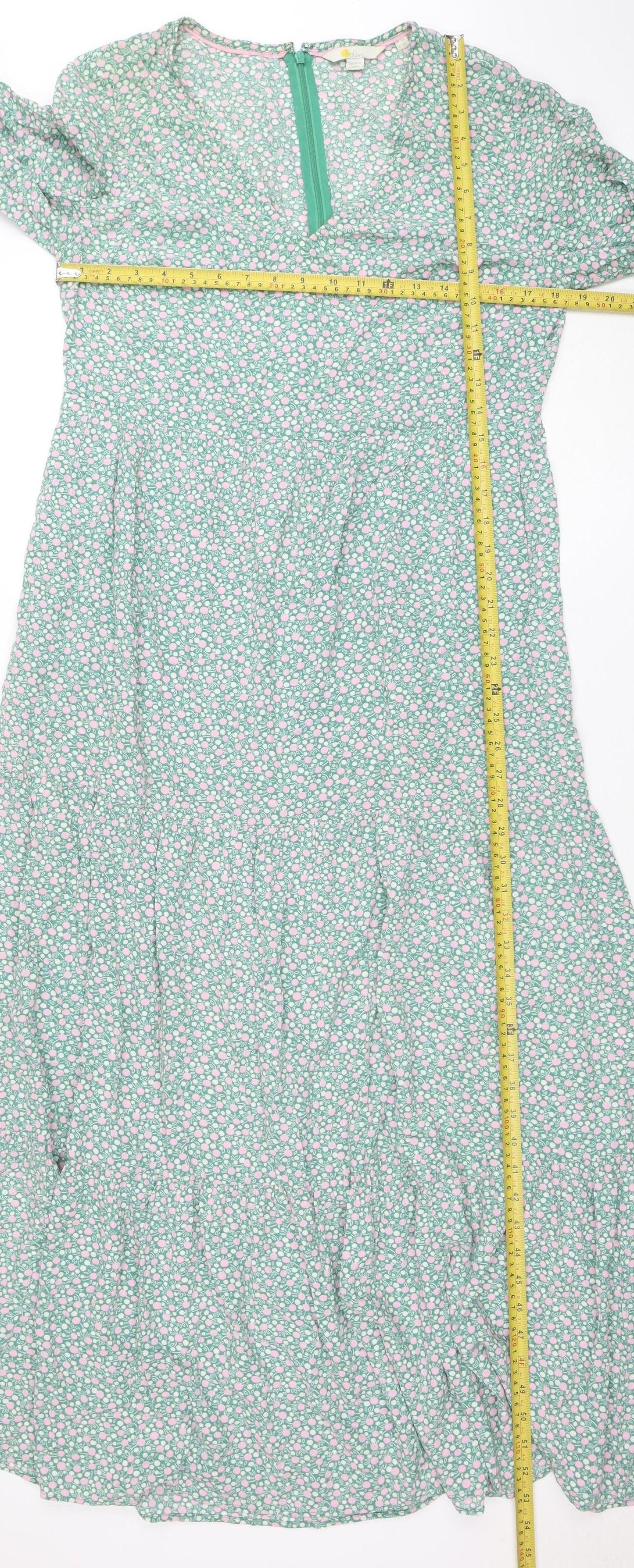Boden Women Green Floral A-Line Midi Dress Size 8 Viscose 3/4 Sleeve
