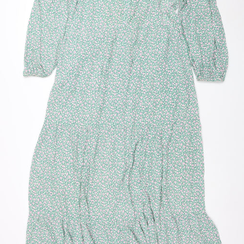 Boden Women Green Floral A-Line Midi Dress Size 8 Viscose 3/4 Sleeve