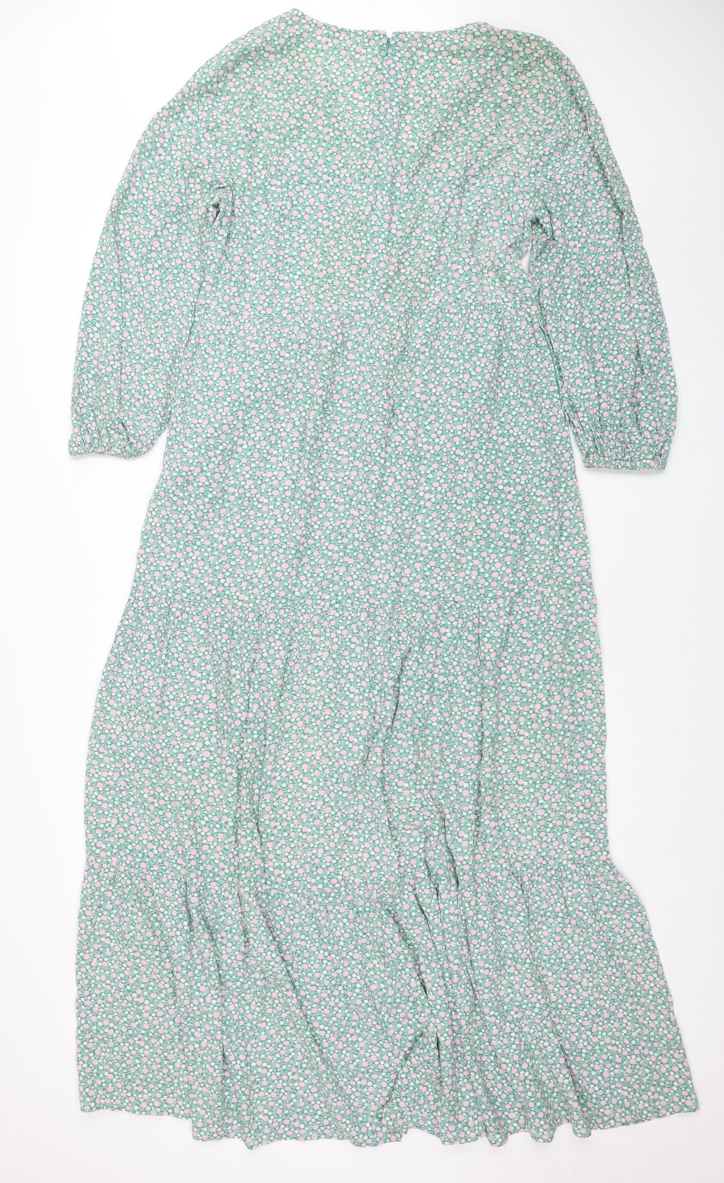 Boden Women Green Floral A-Line Midi Dress Size 8 Viscose 3/4 Sleeve