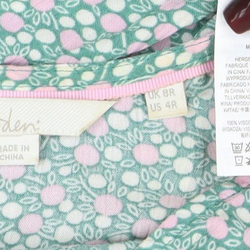 Boden Women Green Floral A-Line Midi Dress Size 8 Viscose 3/4 Sleeve