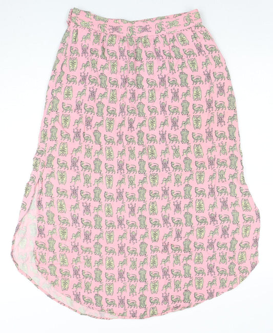 & Other Stories Women Pink Animal Print Silk Midi Bubble Skirt Size 10