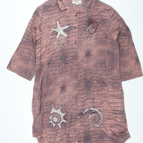 Antica Sartoria Women Brown Cotton Embroidered Shift Dress Size 4