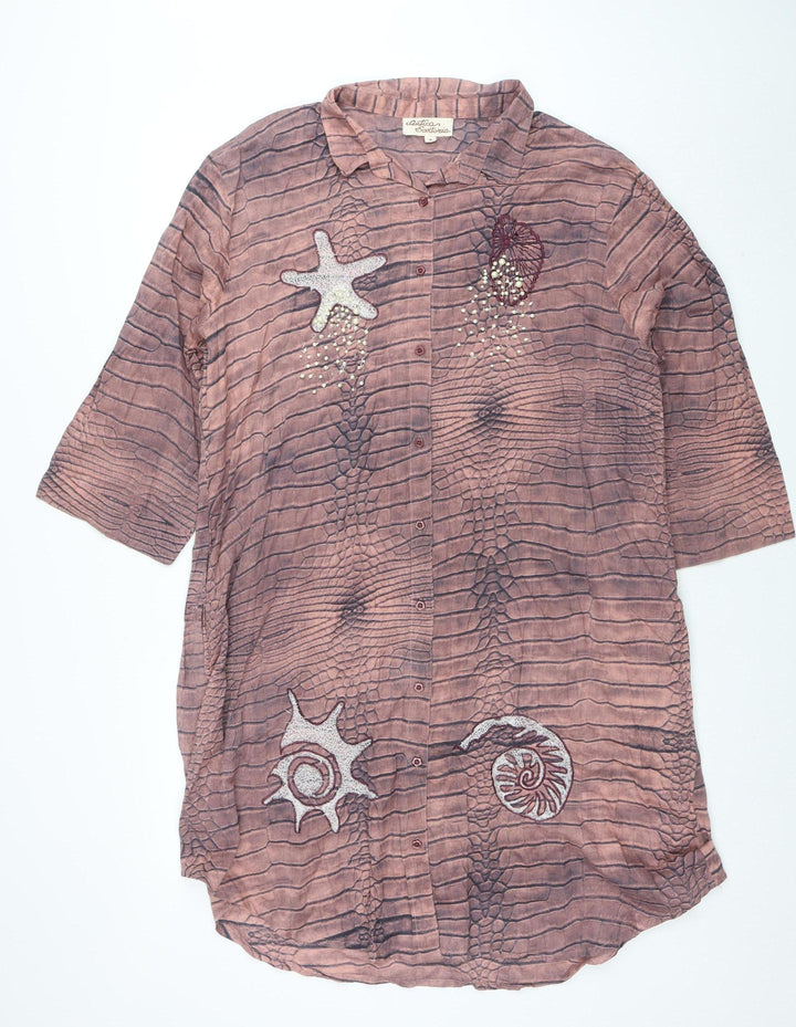 Antica Sartoria Women Brown Cotton Embroidered Shift Dress Size 4