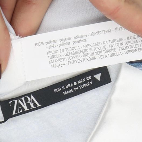 Zara Women's Blue Sleeveless Collared Button Blouse Small