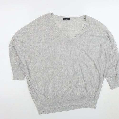 Marks and Spencer Women Grey Size 14 V-Neck Relaxed Knit Blouse