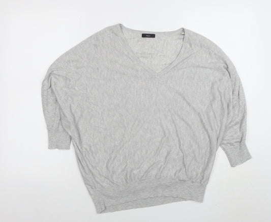 Marks and Spencer Women Grey Size 14 V-Neck Relaxed Knit Blouse