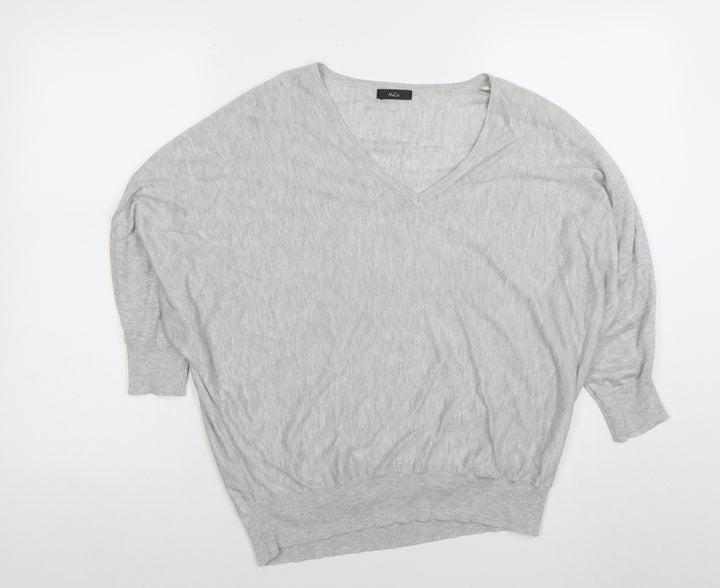 Marks and Spencer Women Grey Size 14 V-Neck Relaxed Knit Blouse