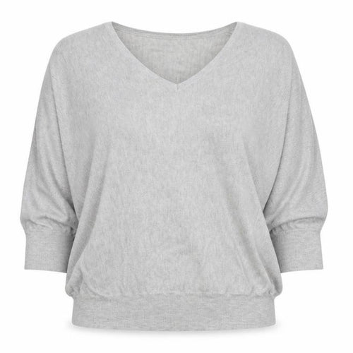 Marks and Spencer Women Grey Size 14 V-Neck Relaxed Knit Blouse