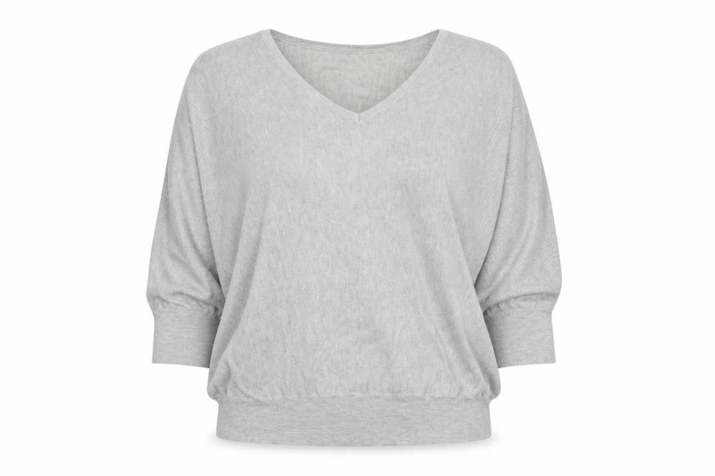 Marks and Spencer Women Grey Size 14 V-Neck Relaxed Knit Blouse