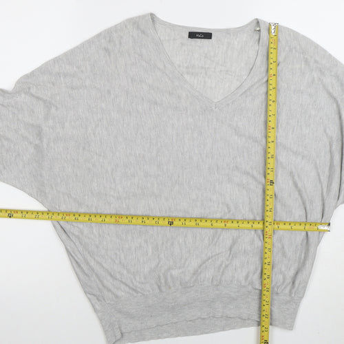 Marks and Spencer Women Grey Size 14 V-Neck Relaxed Knit Blouse