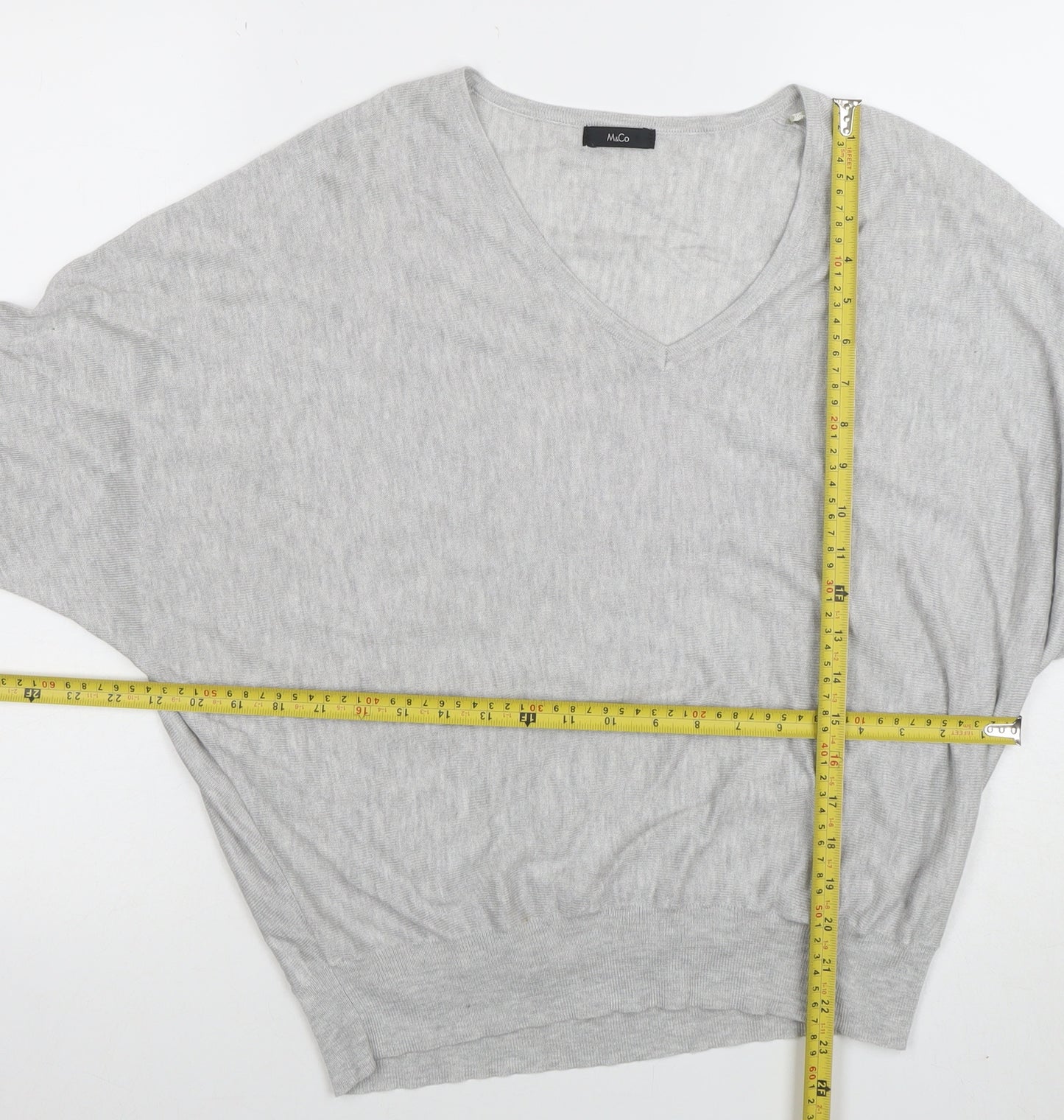 Marks and Spencer Women Grey Size 14 V-Neck Relaxed Knit Blouse