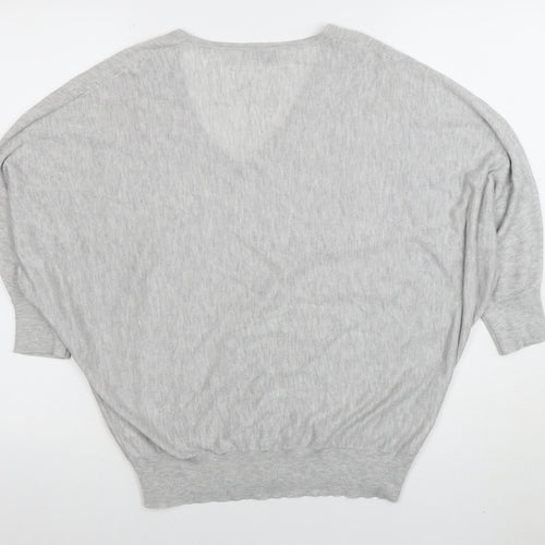 Marks and Spencer Women Grey Size 14 V-Neck Relaxed Knit Blouse
