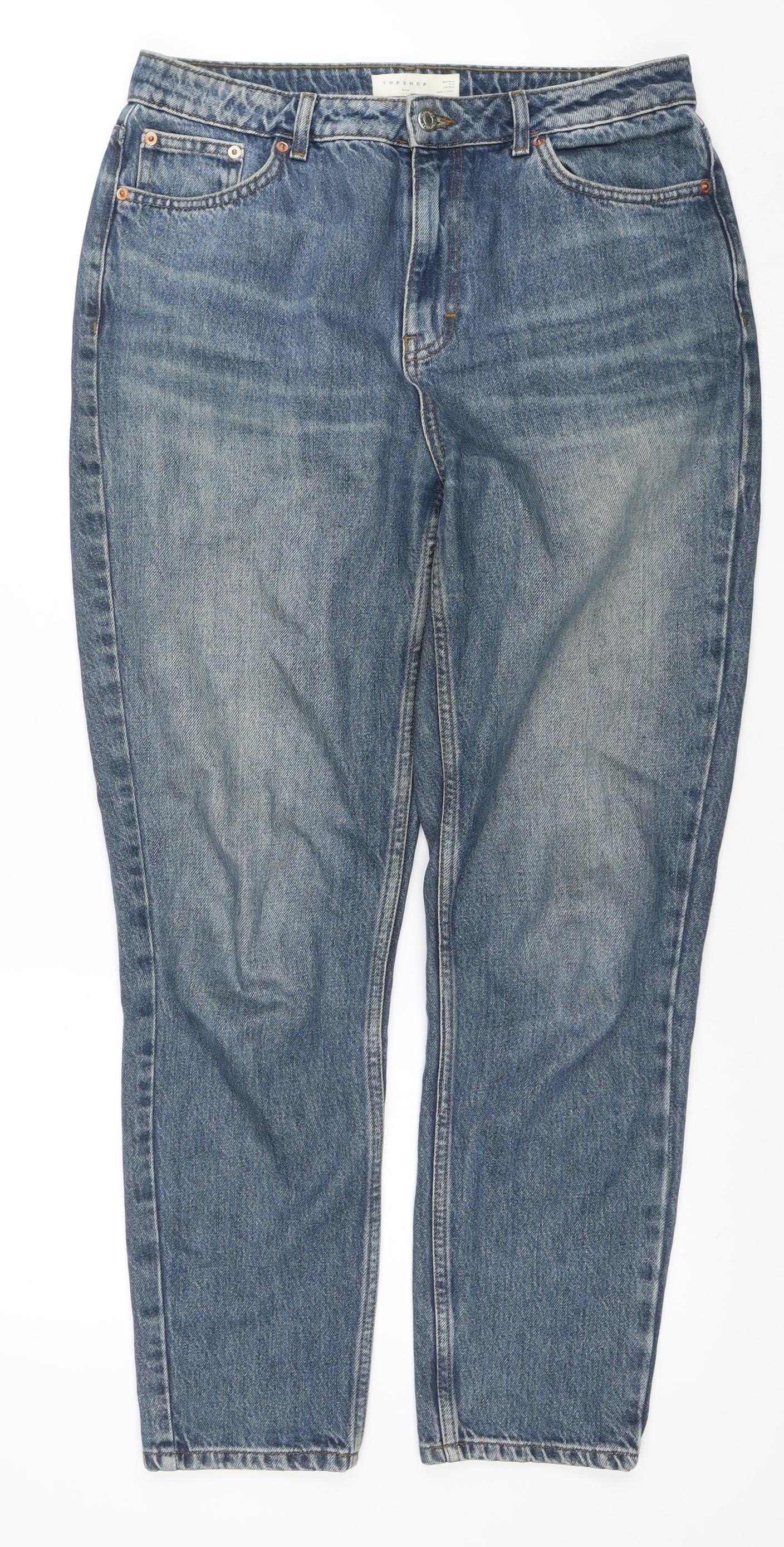 Topshop Women’s Blue Mom Jeans Size 14 Regular High Rise Denim