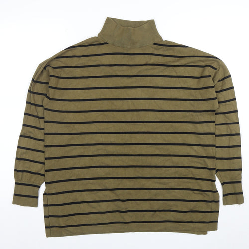b.young Women's Green Striped Roll Neck Knit Jumper Size S