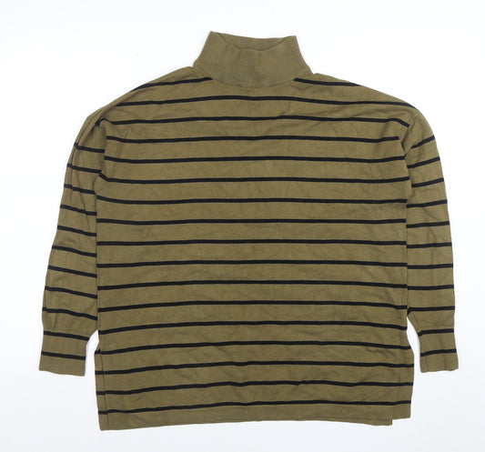 b.young Women's Green Striped Roll Neck Knit Jumper Size S