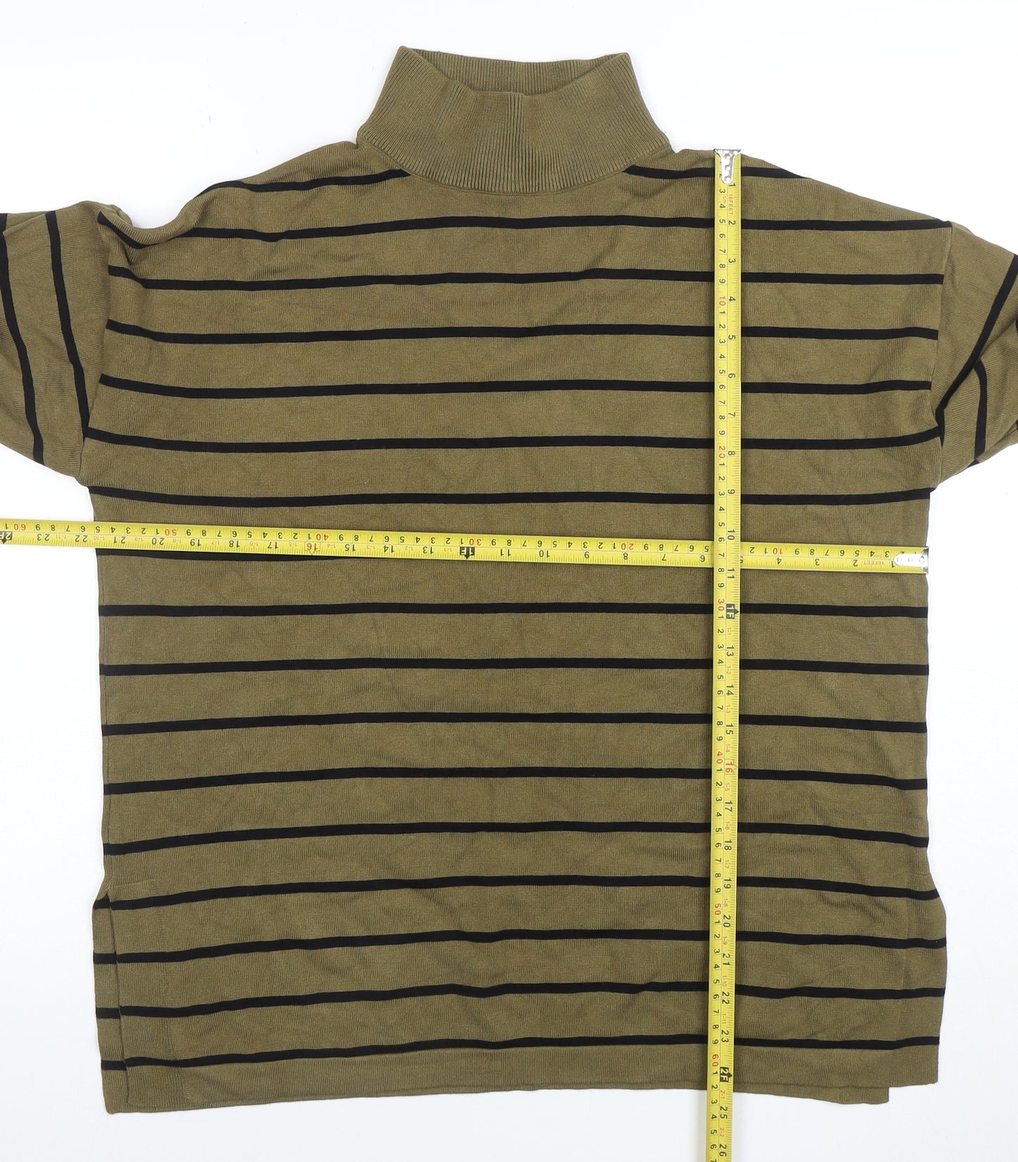 b.young Women's Green Striped Roll Neck Knit Jumper Size S