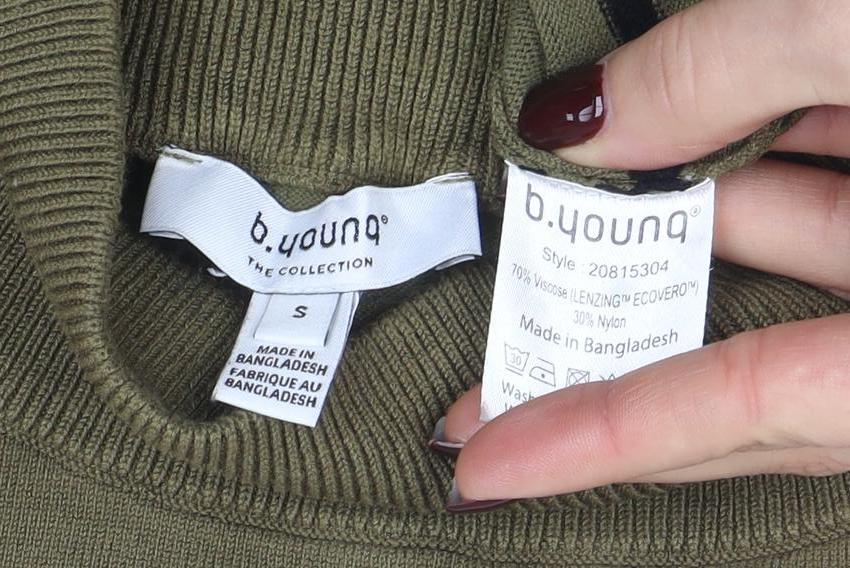 b.young Women's Green Striped Roll Neck Knit Jumper Size S