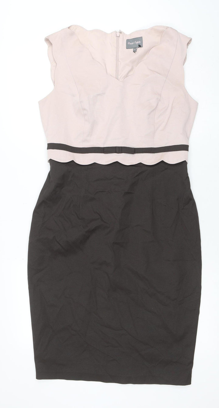 Phase Eight Women Beige Brown Sheath Dress Size 14 Formal