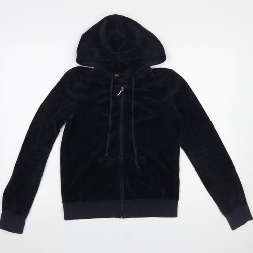 Juicy Couture Black Label Women's Navy Velour Full Zip Hoodie Size S