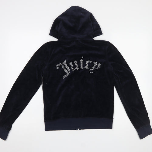 Juicy Couture Black Label Women's Navy Velour Full Zip Hoodie Size S