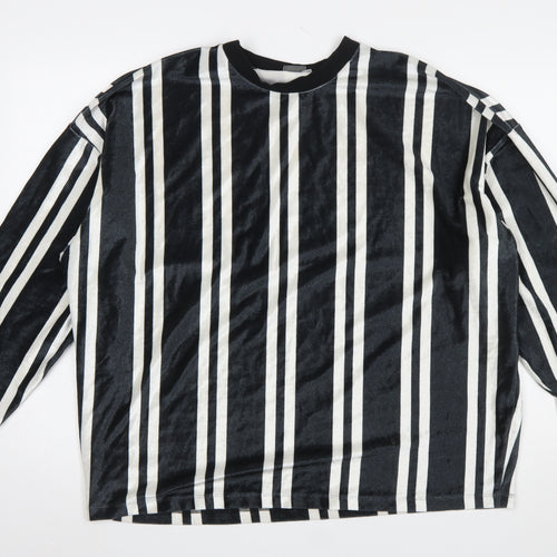 ASOS Women’s Black Striped Long Sleeve Velvet T-Shirt Size L