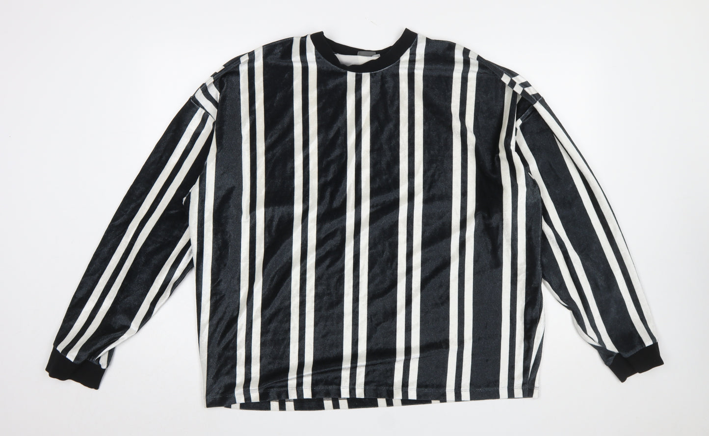 ASOS Women’s Black Striped Long Sleeve Velvet T-Shirt Size L