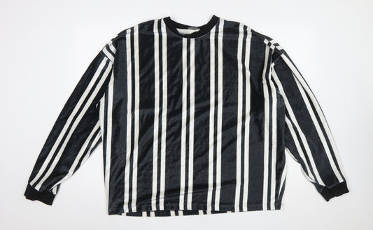 ASOS Women’s Black Striped Long Sleeve Velvet T-Shirt Size L