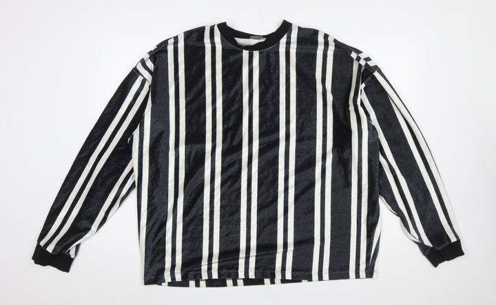ASOS Women’s Black Striped Long Sleeve Velvet T-Shirt Size L