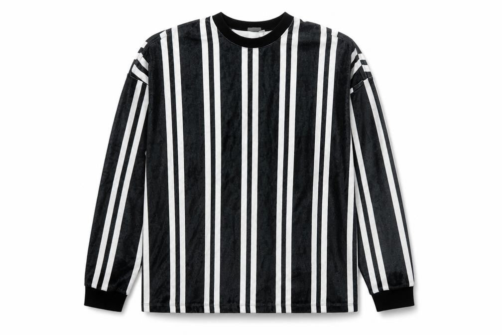 ASOS Women’s Black Striped Long Sleeve Velvet T-Shirt Size L