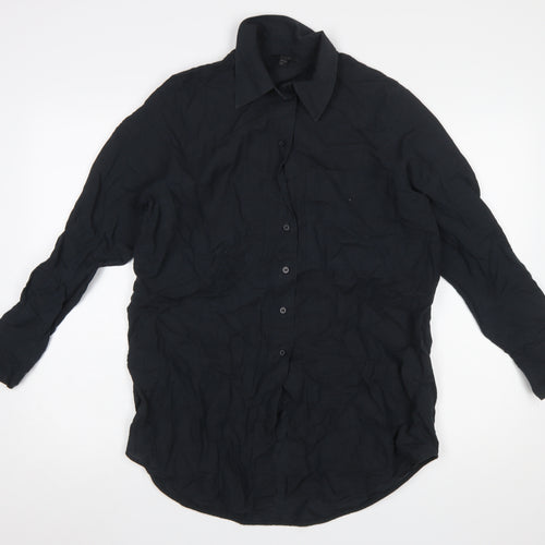 COS Women's Black Linen Cotton Long Sleeve Button-Up Shirt Size 4