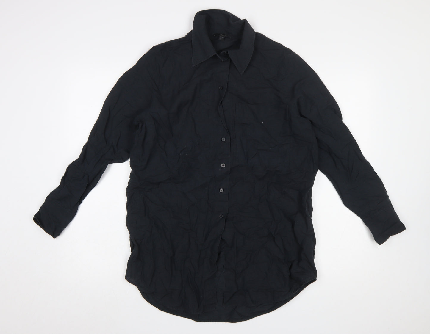 COS Women's Black Linen Cotton Long Sleeve Button-Up Shirt Size 4